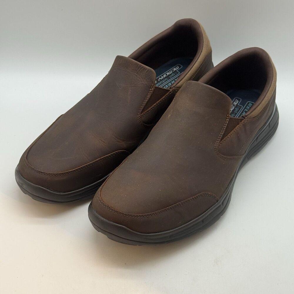 Skechers Glides Calculous 64589 Loafers Men's 16 Dark Brown Leather Gel Infused